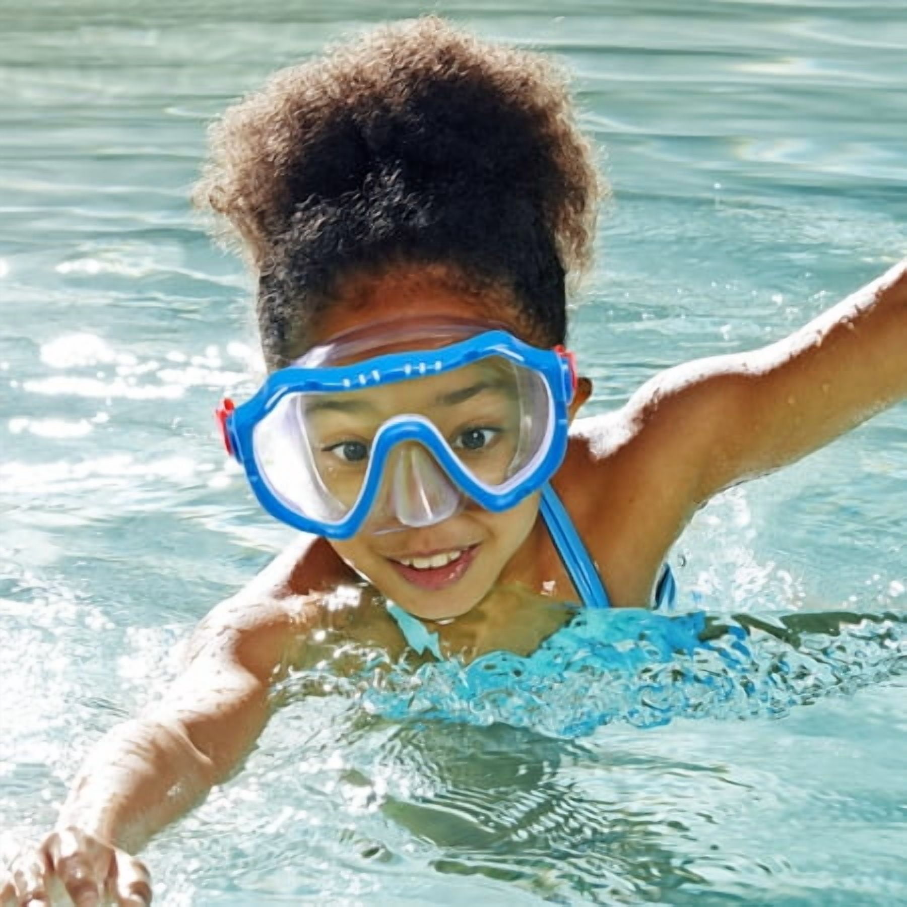 (4 pack) Aqua Dolfino Youth Latex Free Swim Mask Goggle for Children 6+, Blue