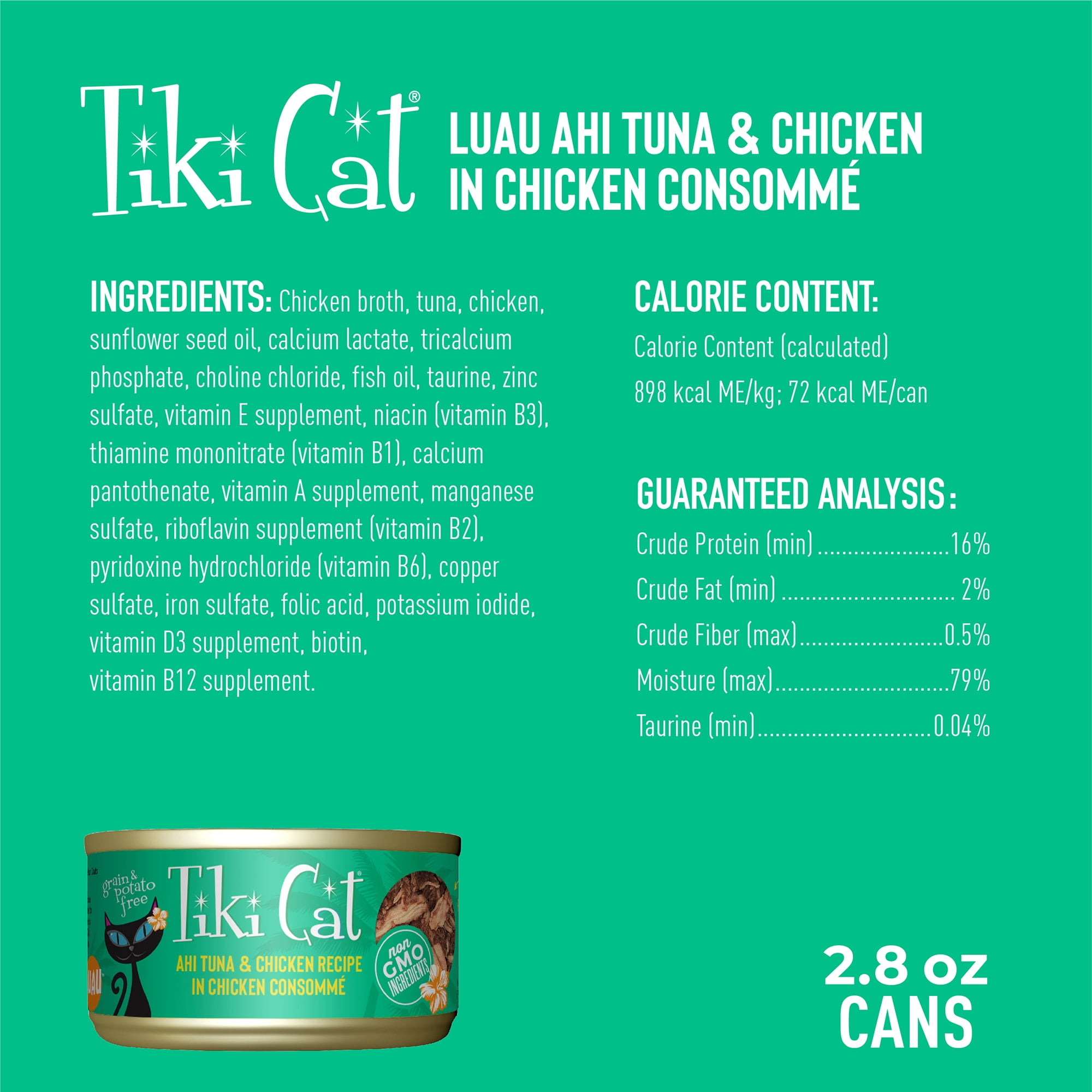 (12 pack) Tiki Cat Luau Wet Cat Food, Ahi Tuna, & Chicken, 2.8 oz. Can