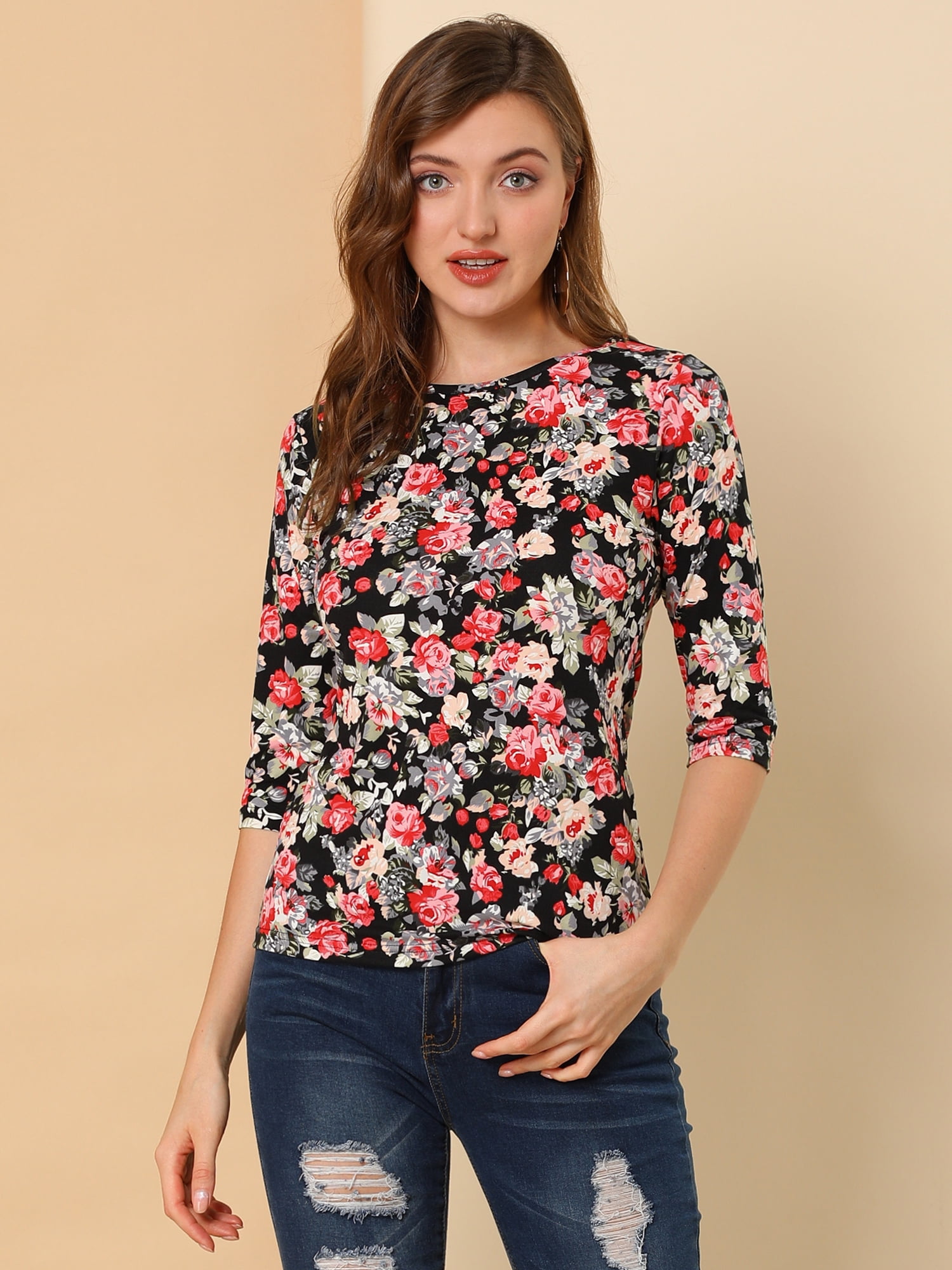 DARING DIVA Women's Halloween Costume 1/2 Sleeve Floral Top XX-Large Black-Floral