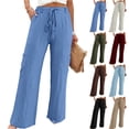 thumbnail image 2 of Yuanlook Women's Yoga Cargo Pants, Crinkle Fabric with Drawstring Waist & Wide Leg Fit, S-XXL, 2 of 6