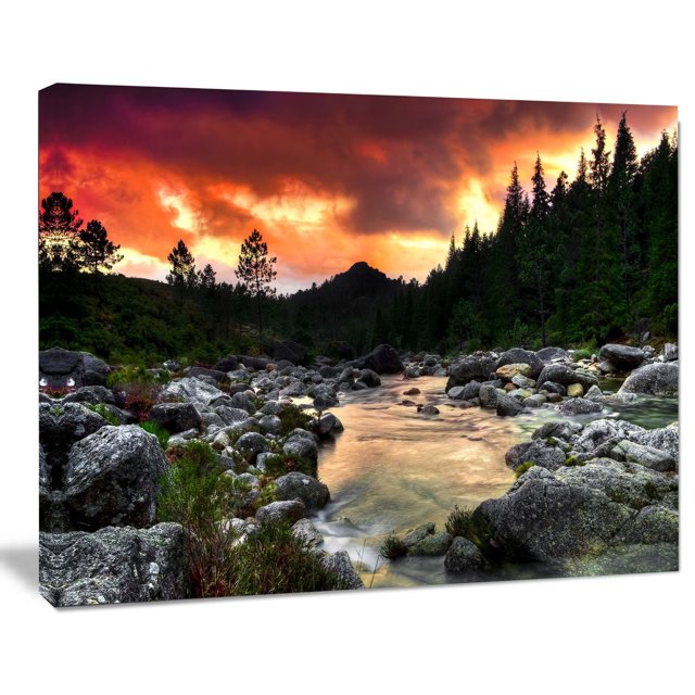Tableau mural très large Design Art Bord Paysage Rivière des rocheuses au couchée de soleil