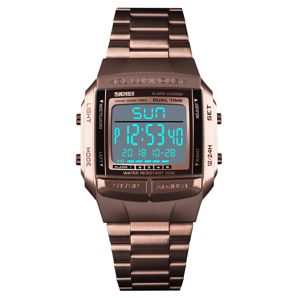 Men Digital Watch Casual Sports Wristwatch with 2 Time 5 Alarm 3ATM