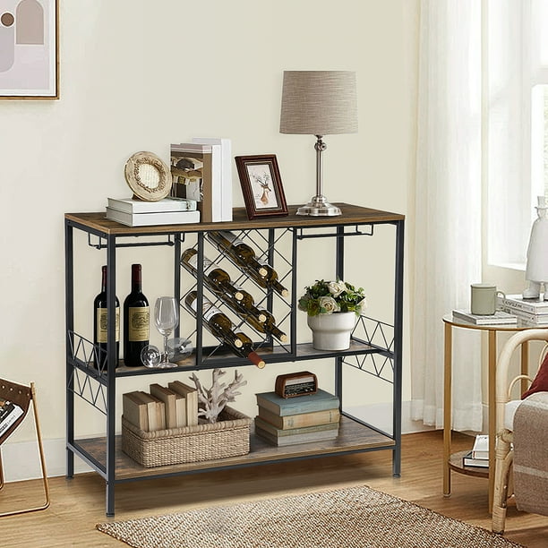 Wine Rack Table Coffee Bar With Glass Holder 3 Tier Liquor Cabinet With Storage For Bar Kitchen Buffet Dining Room Living Room Kitchen Island Rack Easy Assembly Walmart Com