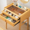 thumbnail image 3 of Gymax Vanity Table Set Bamboo Makeup Dressing Desk Stool Tempered Glass Tabletop, 3 of 7