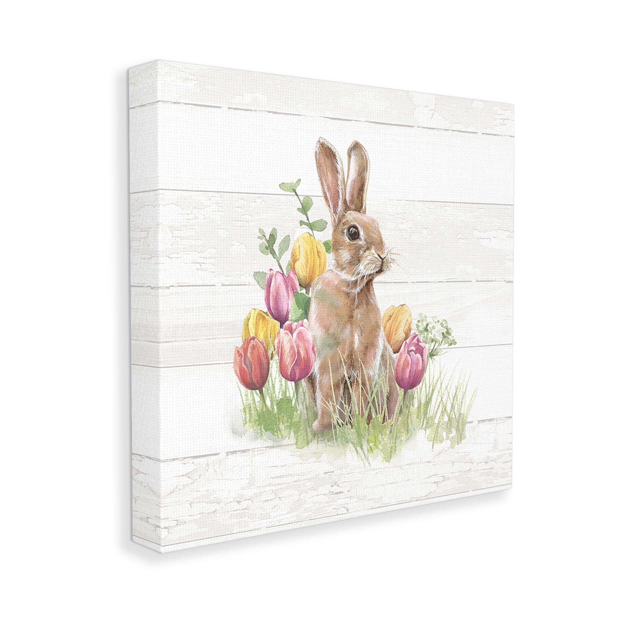 Stupell Industries Bunny & Spring Tulips Animals & Insects Painting Gallery Wrapped Canvas Art Print Wall Art, 36 x 36