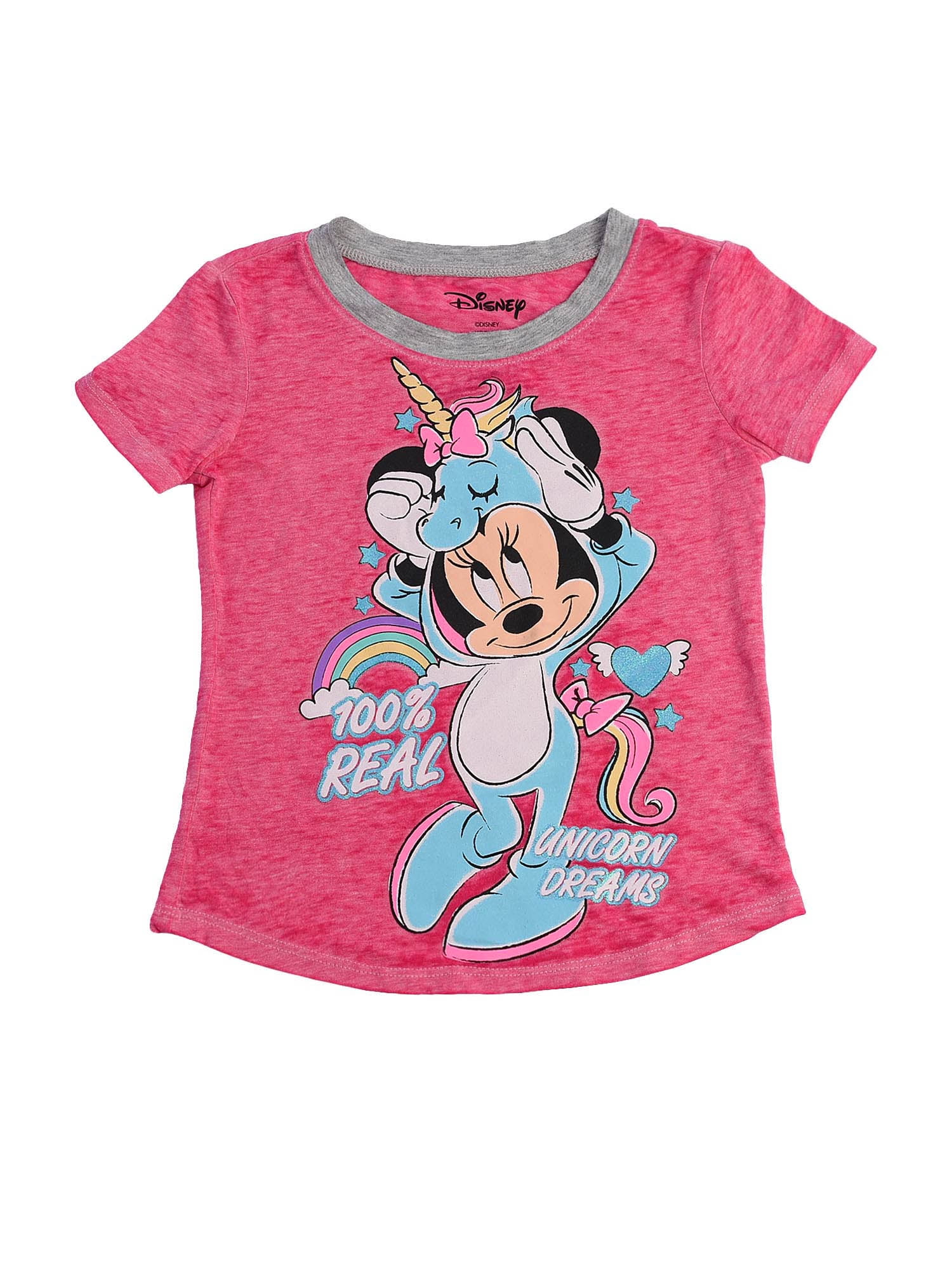 Youth Girls Pink and Grey Minnie Mouse Unicorn T-Shirt