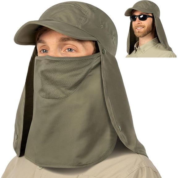 Minzimin Fishing Sun Hat with Neck Flap for Men UV Protection Cover Outdoor Bucket Cap with Face Covering for Hiking Running