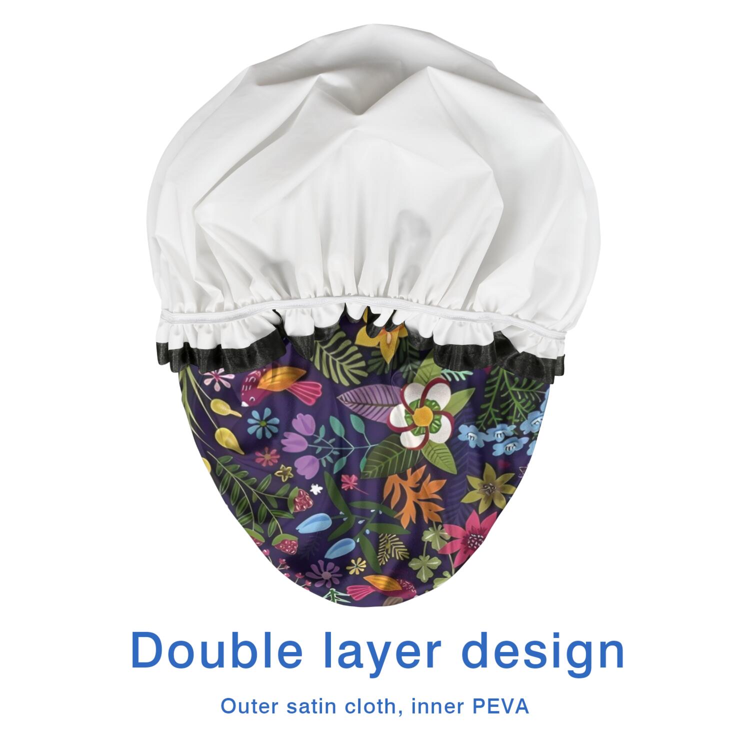 Shower Caps,Pioneer Flower Floral Print Pattern Waterproof Shower Cap for Women 4 Pieces,Double Reusable Hair Cover for Shower PEVA Elastic Stretch Hem