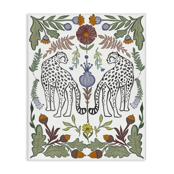 Stupell Industries Mirrored Plants with Leopards Animals Painting Wrapped Canvas Art Print Wall Art, 16 x 20