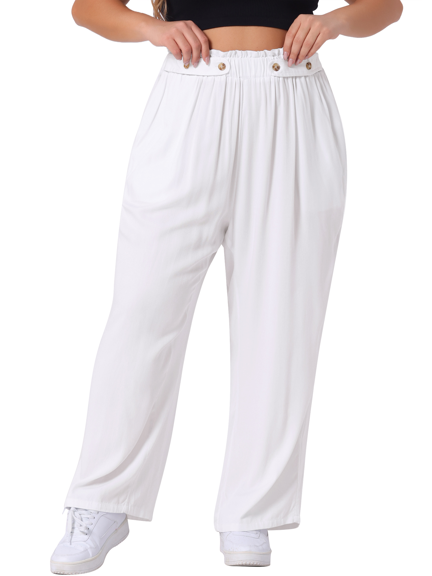 DARING DIVA Women's Plus Palazzo Stretchy High Waisted Wide Leg Pants 3X White