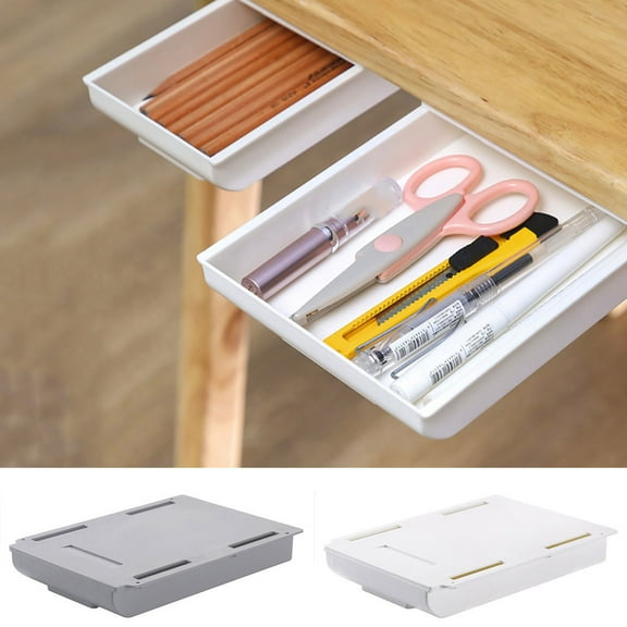 Self-Adhesive Under Desk Drawer Organizer Small White Storage Box - With Adhesive Backing For Easy Installation Drawer-Type Compartments To Store Small Items - For Office Desk