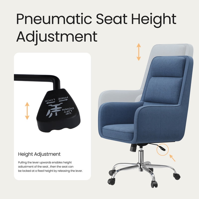 COLAMY Cocoon Modern Executive High Back Home Office Chair, Upholstered Desk Chair with Wheels, Vanity Chair with Head and Lumbar Support, Armrest (Blue)