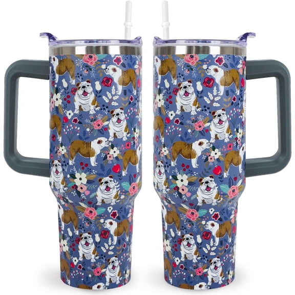 Bulldog Gifts for Women - 40 Oz Cute Dog Tumbler, Stainless Steel Insulated Travel Mug & Water Bottle with Lid and Straw