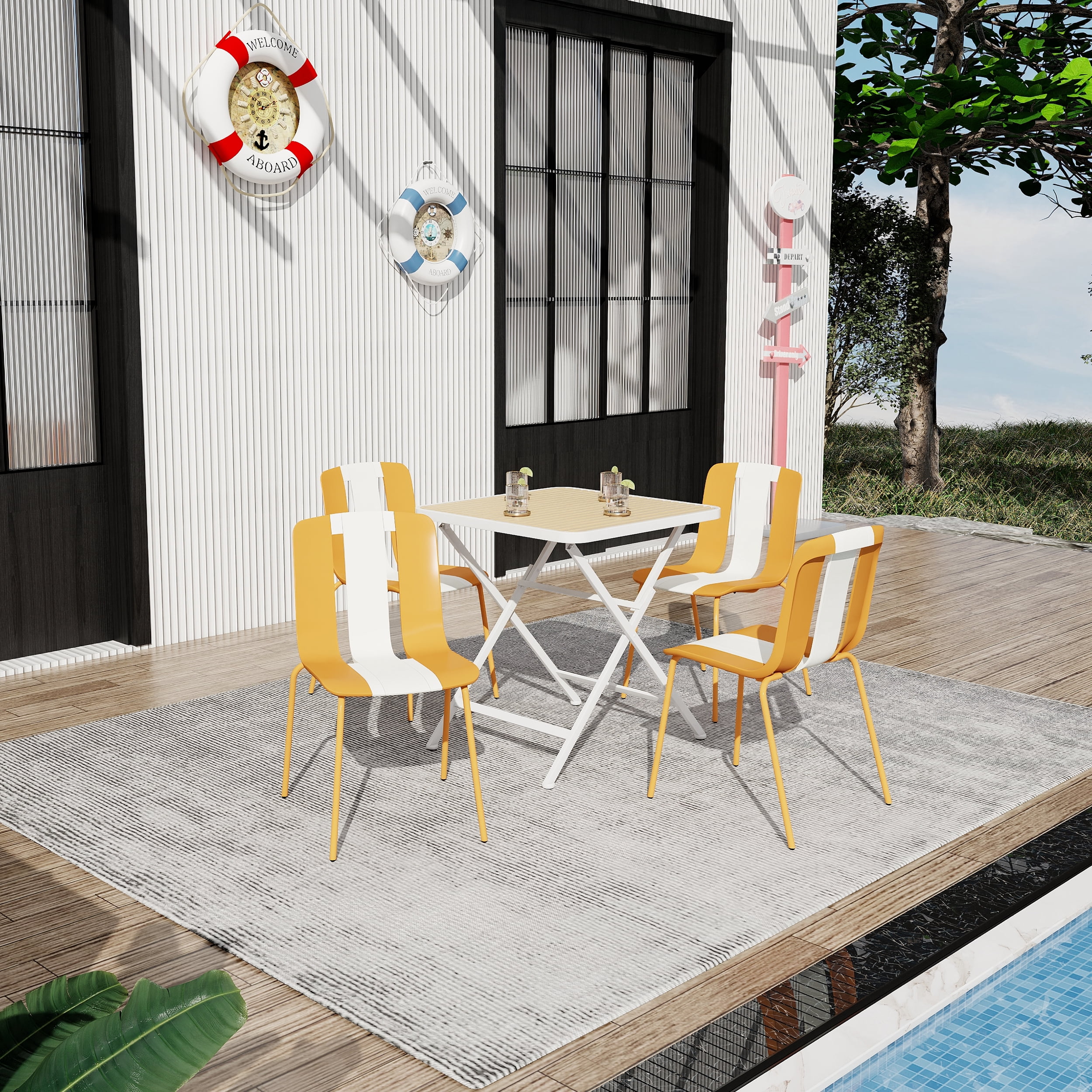 4 Pack Chairs, Indoor Outdoor PP Plastic Seat & Sturdy Metal Legs, for Living Room, Balcony, Cafe, Terrace