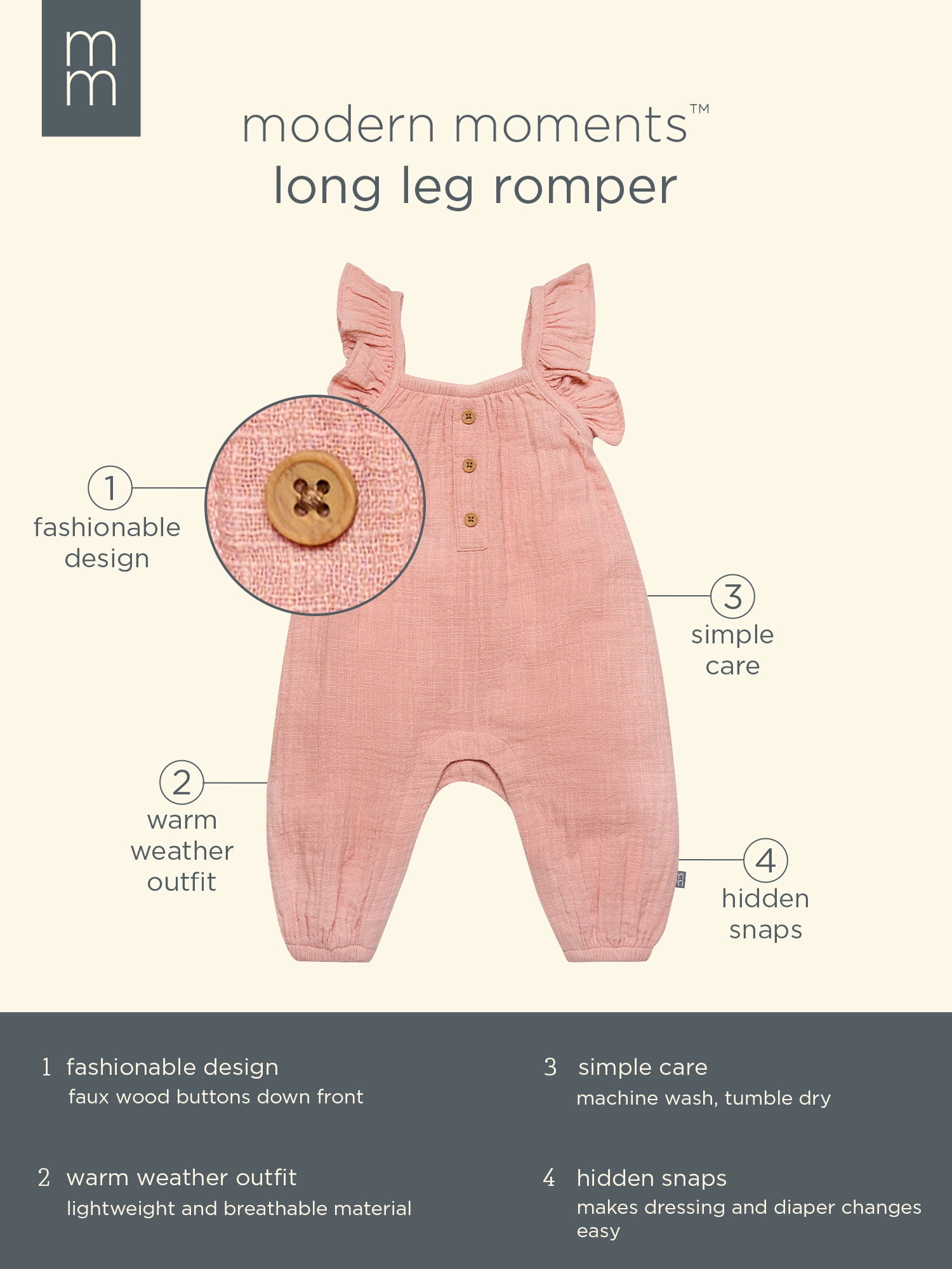 Modern Moments by Gerber Baby Girl Long Leg Romper, Sizes 0/3 Months - 24 Months