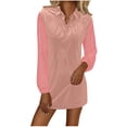 thumbnail image 2 of Women's Casual V Neck Long Sleeve Tunic Dress Mesh Polka Dot Sleeve Mini Shift Dress Loose Fit Breathable Comfy Chic Style Date Night Cocktail Party Apparel, 2 of 7
