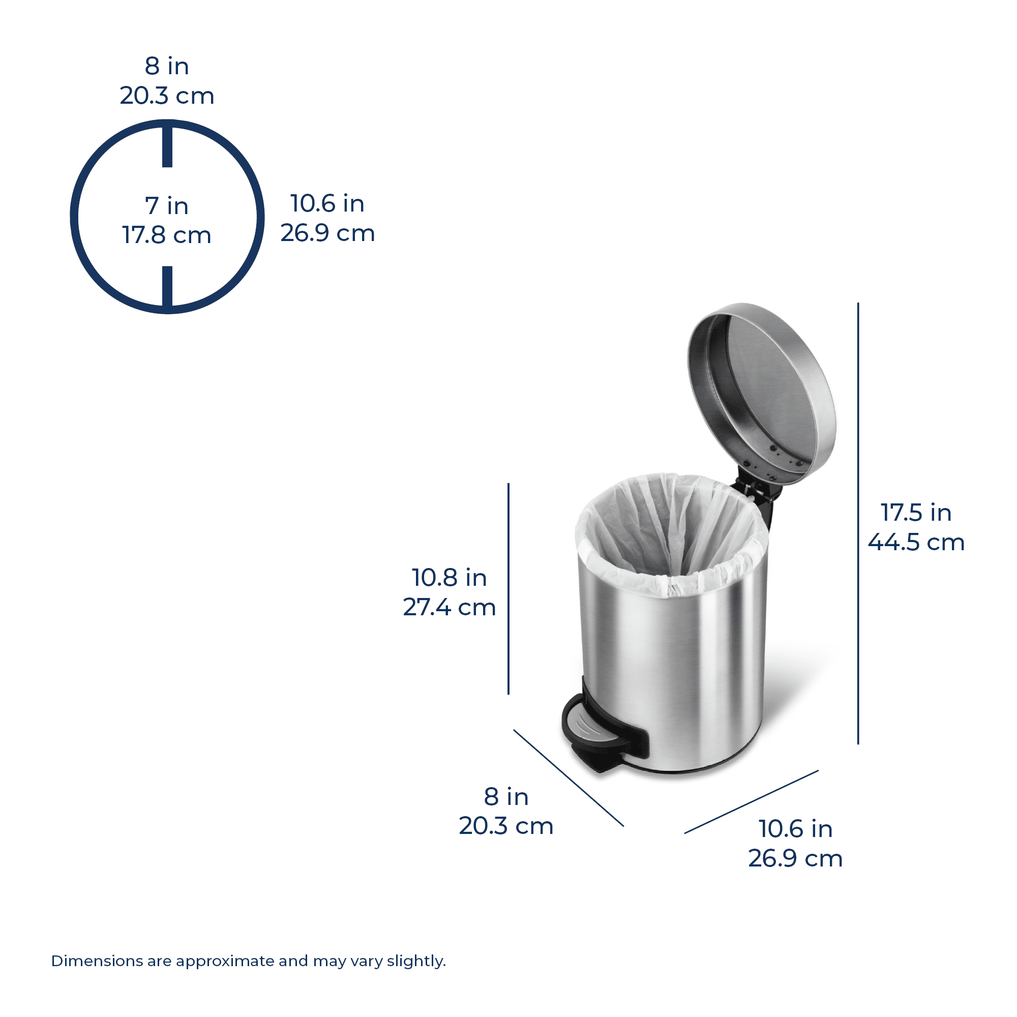 Nine Stars Kitchen Trash Can Combo, 13 and 1 Gallon Stainless Steel Step Garbage Bin with Soft Close Lid, Silver