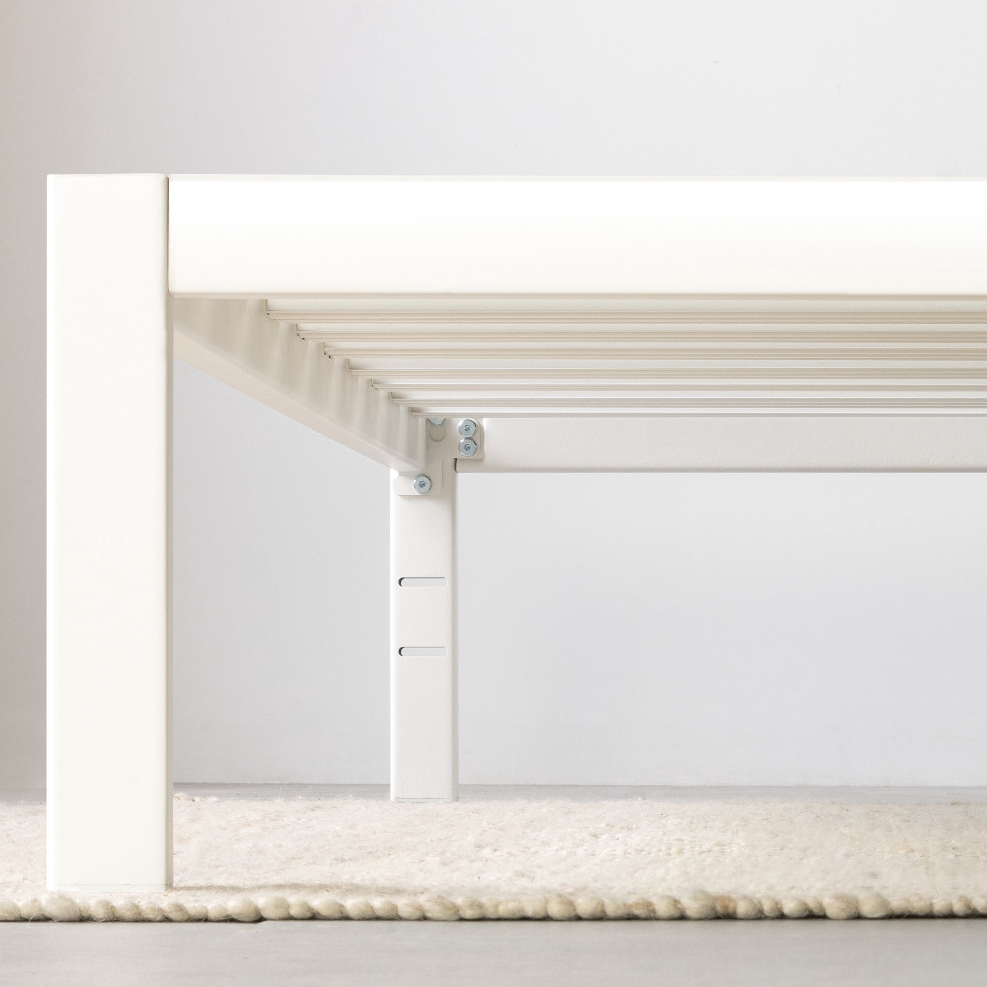 Mellow Rocky Base C Metal Platform Bed with Patented Wide Steel Slats, White, Full