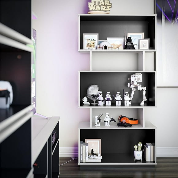 Bibliothèque d'unité de rangement NTense Shadow Gaming, blanc et noir mat