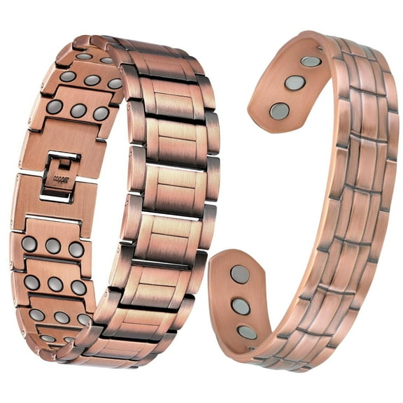 Wollet 3X Magnetic Copper Bracelet for Men, Copper Bangle 7'', Set of 2