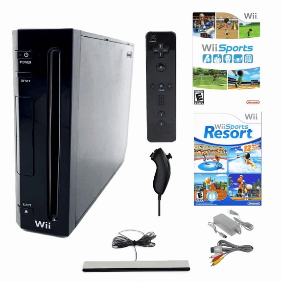 Restored Nintendo Wii Console Wii Game System Black with Wii Sports & Sports Resort (Refurbished)