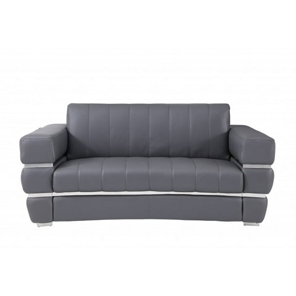 75" Dark Gray Italian Leather with Chrome Accents Love Seat