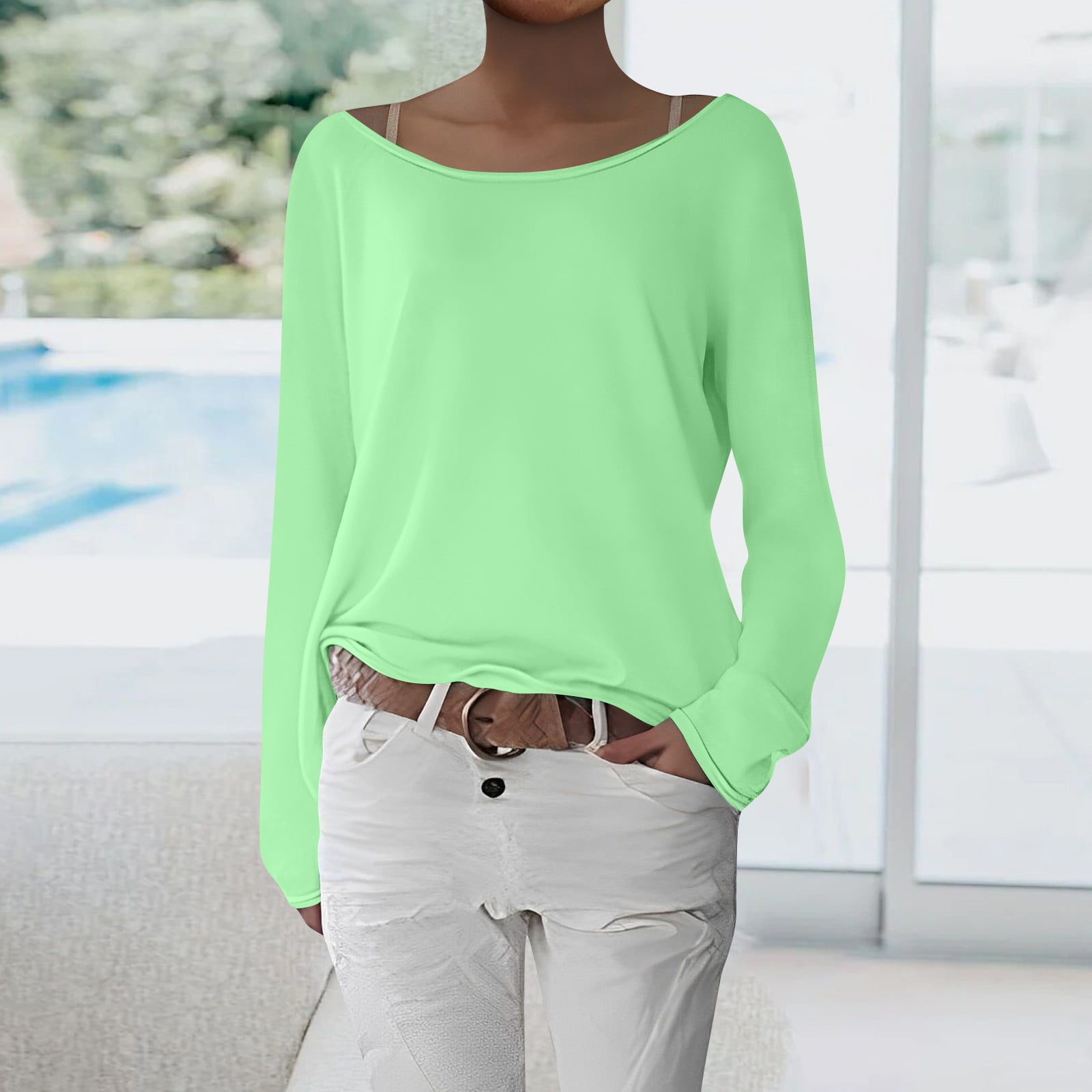 OFEEFAN Women's Long Sleeve Tunic Top - Ruffle Sleeve, Pleated Front, Casual Fall T-Shirt