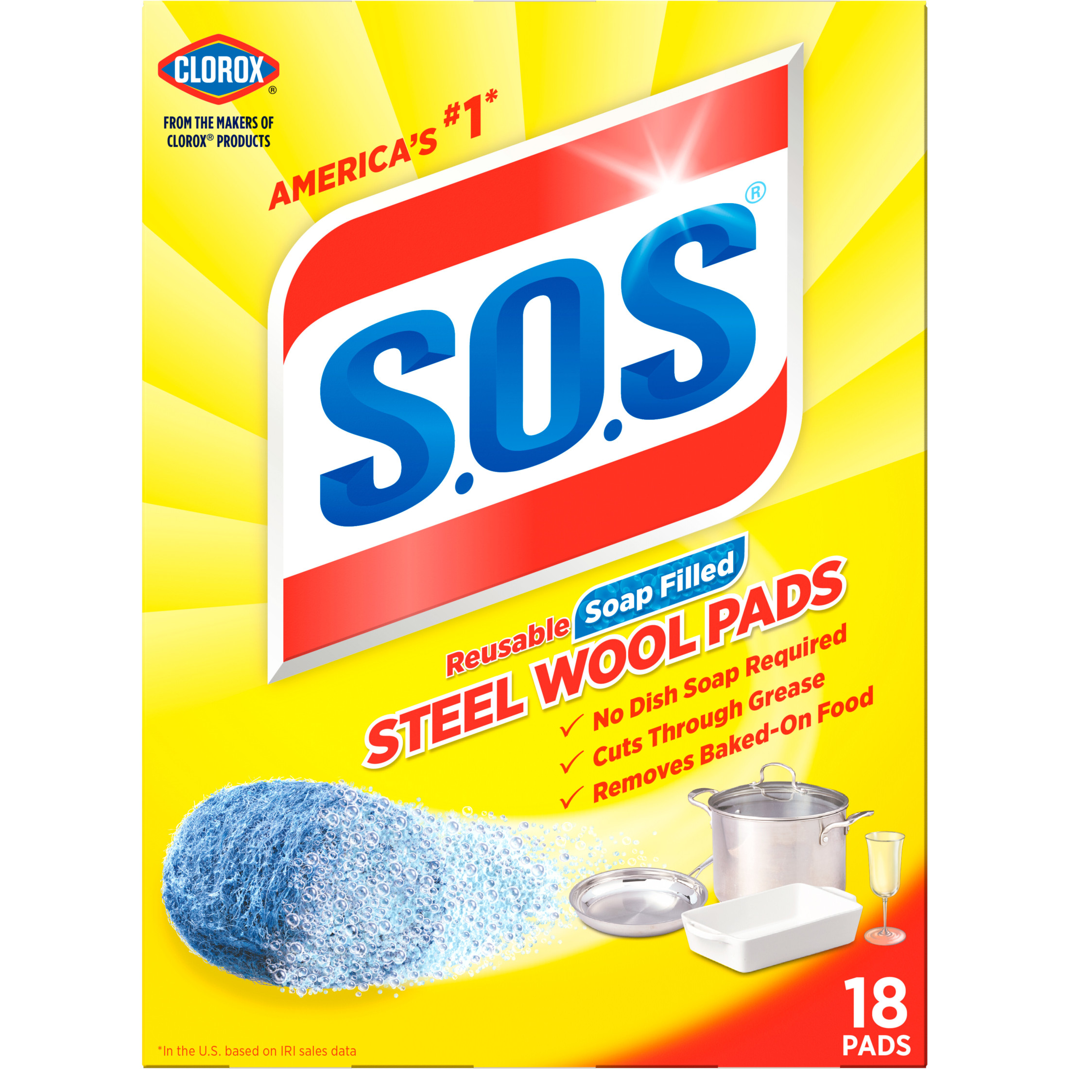 S.O.S Steel Wool Dish Scrubber Pads, 18 Pack - image 2 of 11
