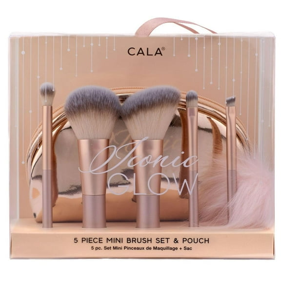 CALA COSMETIC BRUSH SETS Iconic Glow 5Pcs Set, Goat Hair & Synthetic Bristles, Powder, Blush, Sponge, Angled Brush, Makeup Tools