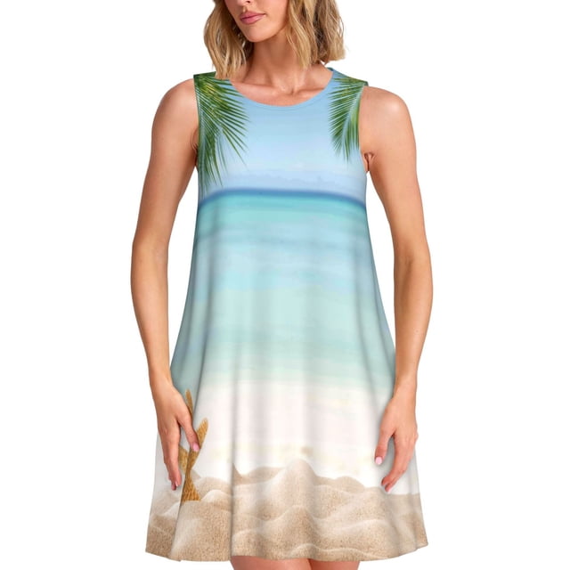Disketp Starfish in Beach para Vestido sin Mangas para Mujeres, Vestidos de Verano para Mujeres, Casual y Holgado para la Playa