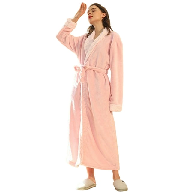 Transemion Pink Unisex Winter Flannel Robe Designed For Maximum Warmth And Comfort Comfortable To Wear Bathrobe Pink M