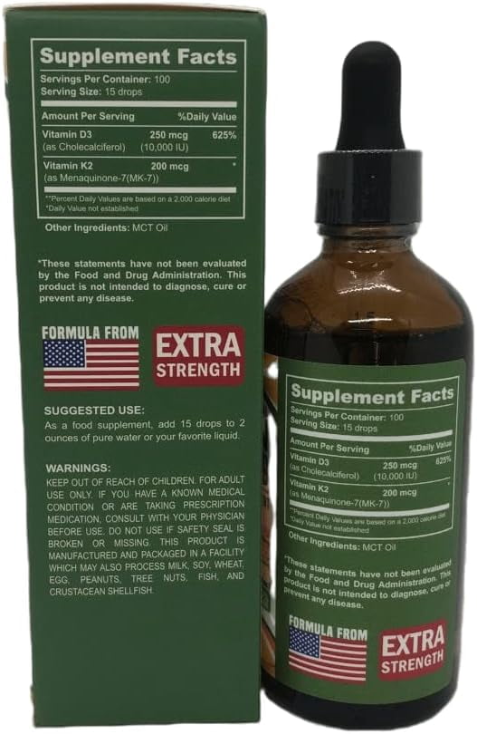 Vitamin D3 K2 Drops for Adults, 4oz – 4 oz: Liquid Vitamin D3 K2 Supplement for Immunity, Heart and Bone Health