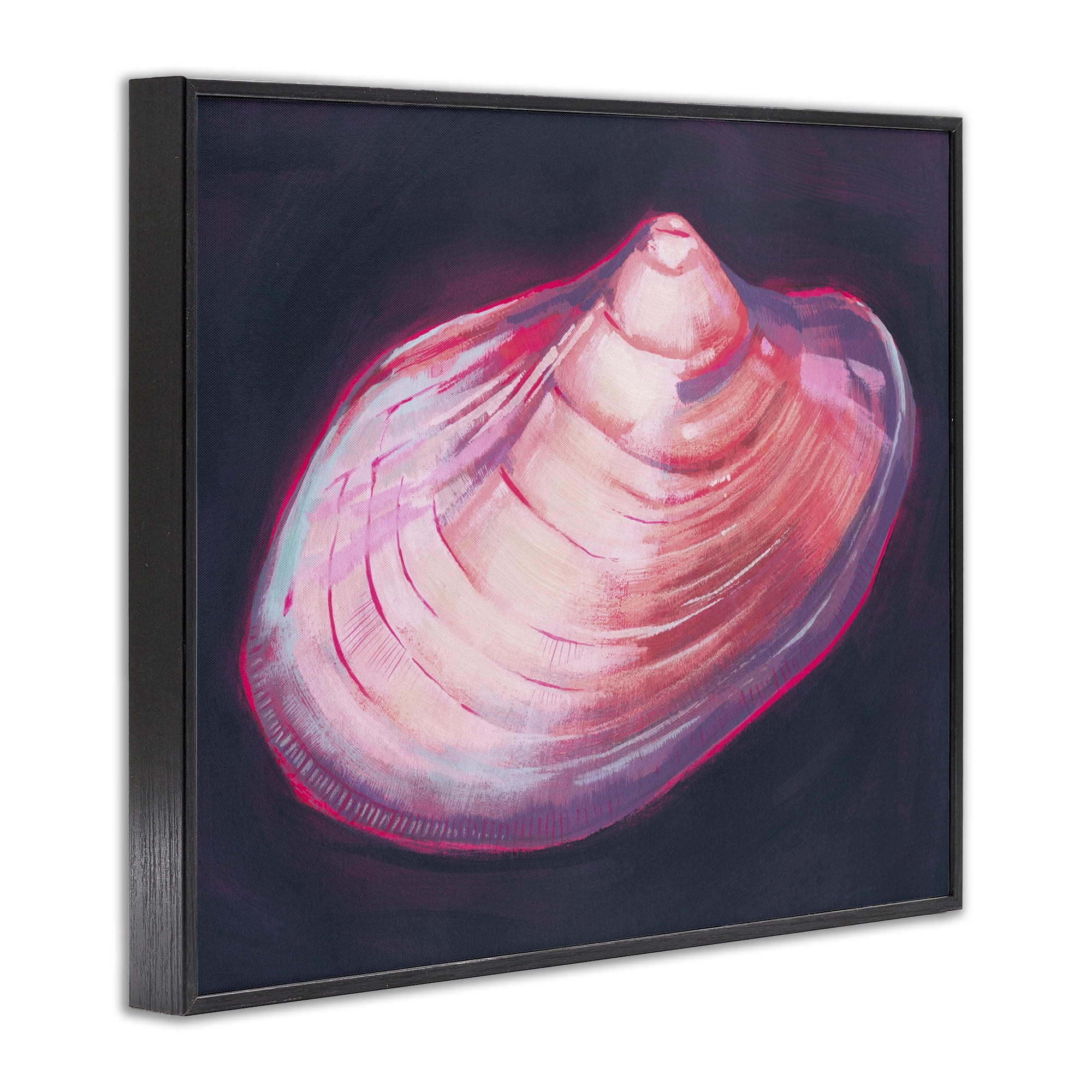 Stupell Industries Pink Seashell on Black Animals & Insects Painting Black Framed Art Print Wall Art, 20 x 16