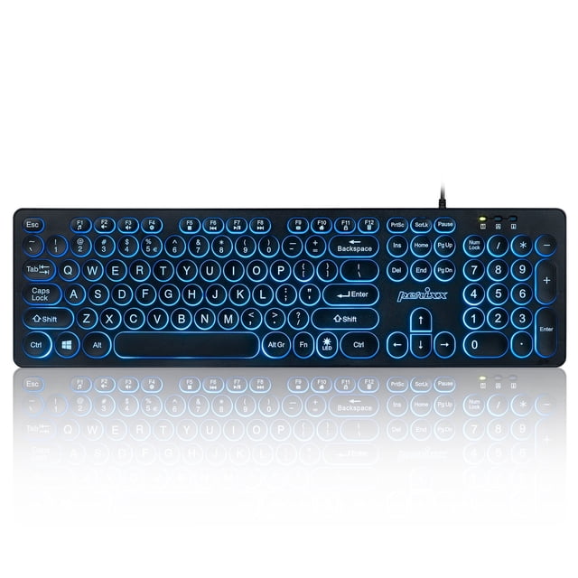 Teclado USB Retroiluminado con Cable Full size keyboard Perixx PERIBOARD-317R - Letras Grandes LED Iluminado Inglés Estadounidense