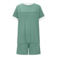 thumbnail image 4 of Tops de Cuello Redondo para las Mujeres Casual de Manga Corta Y Pantalones Cortos con Cordón de Dos Piezas Color Bloqueado Conjunto, 4 of 9