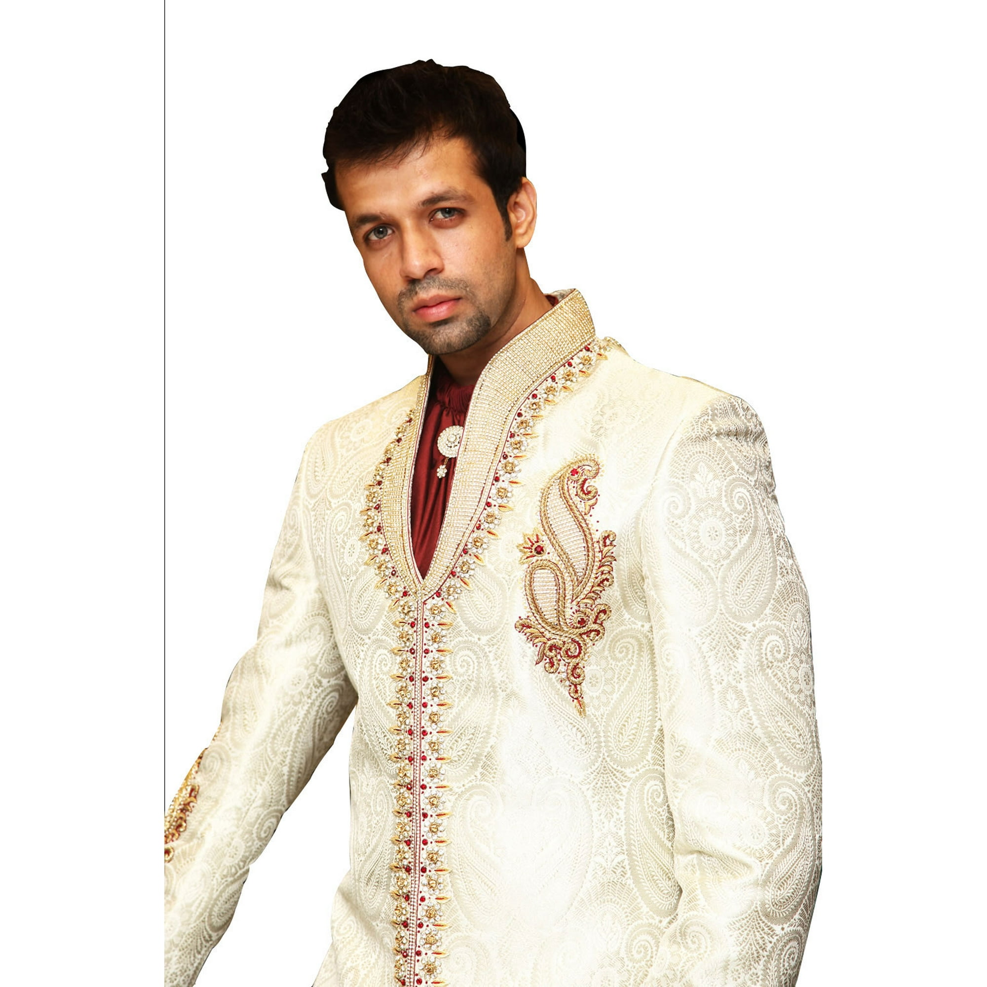 Off White Trendy Indian Wedding Sherwani Kurta Pajama for Men