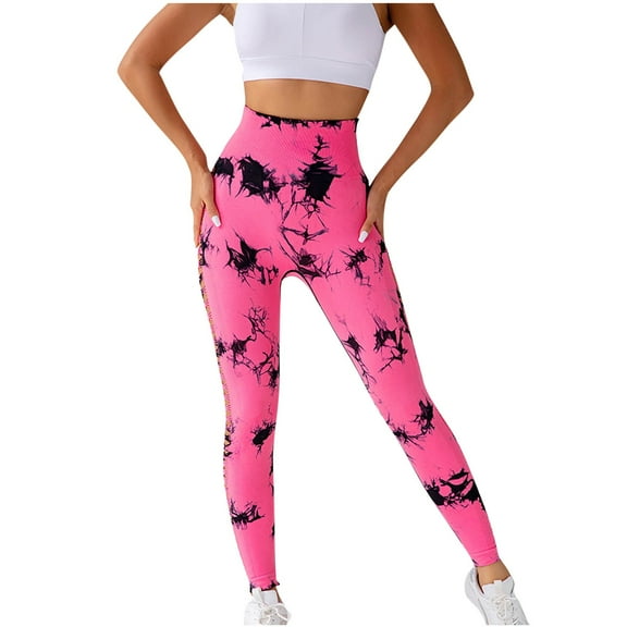 Casual Fashion High Waisted Leggings for Women Tie-Dyed Seamless Stretchy Tight Trousers Ladies Yoga Workout Pants (Pink,S)