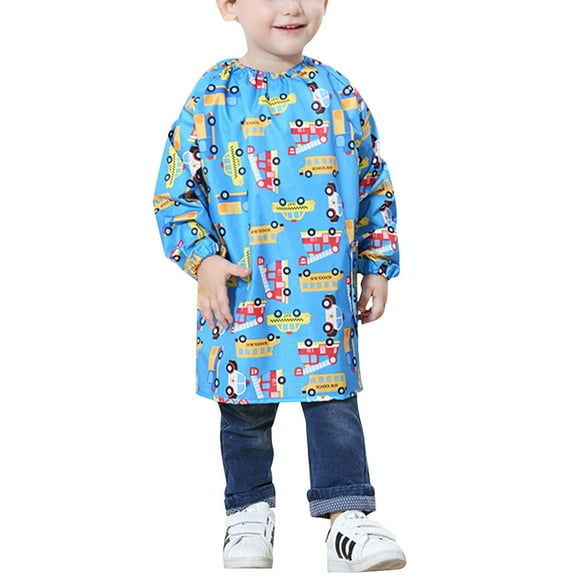 MasteelfCA Blue Printing Waterproof Painting Apron Long-sleeve Drawing Art Smock Protective Clothes for Children Kids - Size S