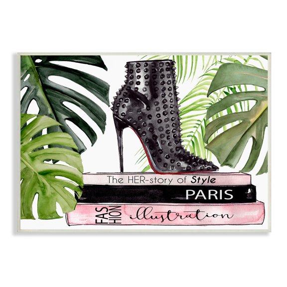 Stupell Industries Her-story of Style Phrase Glam Fashion Book Stack, 15 x 10,Design by Jennifer Paxton Parker