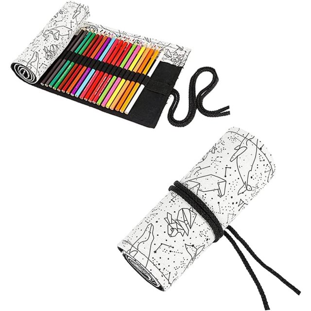 Estuche para bolígrafos, estuche de lona para lápices, estuche para lápices de lona, estuche para lápices de lona, caja para lápices, portalápices para artistas, escuela y oficina (72 ranuras)