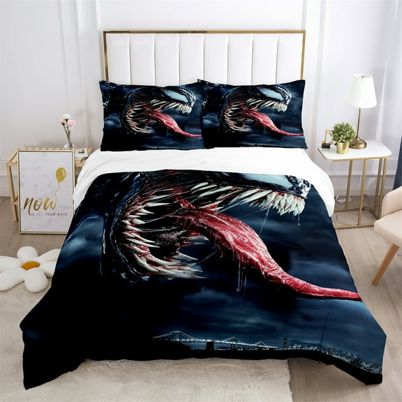 Venom Duvet Cover Set 3pcs Soft Comfortable Bedding Set Lightweight Quilt Cover with 2 Pillow Shams Zipper Closure