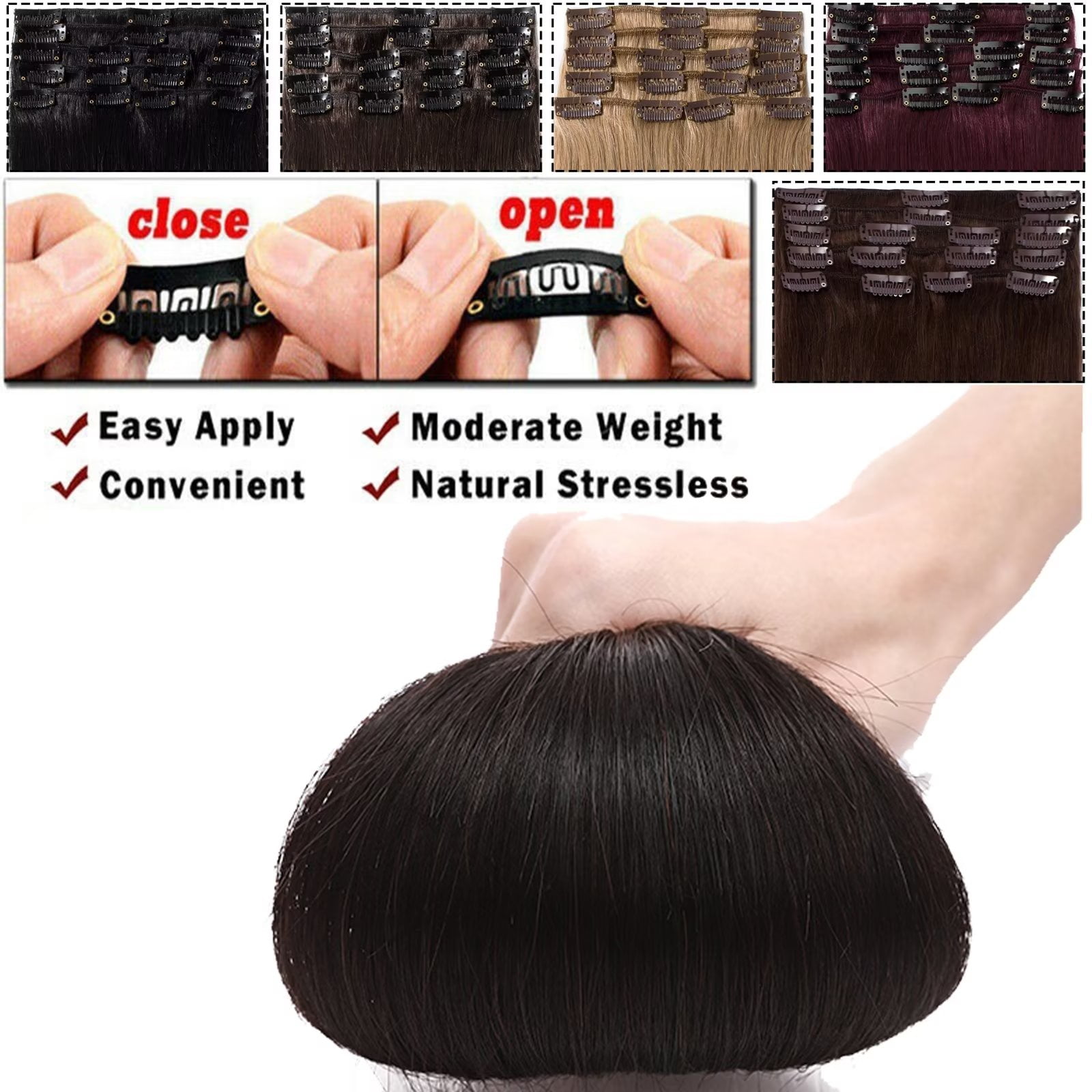 MY-LADY 8Pcs 18Clips Clip in Hair Extensions Human Hair for Women Double Weft Brazilian Remy Straight Human Hair Clip in Hairpiece 20inch #1B Natural Black