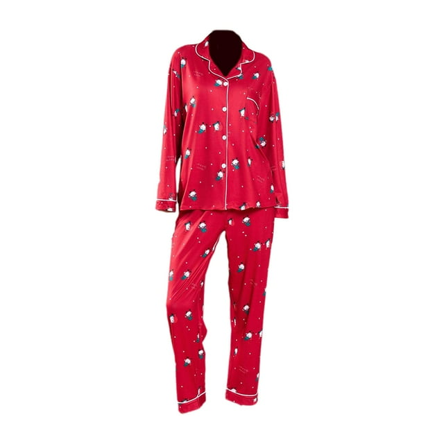 Conjunto de dormir clásico navideño para mujer Perfecl con blusa y pantalón de poliéster
