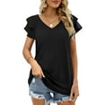 thumbnail image 4 of Womens Summer Tops Ruffle Short Sleeve V Neck T-Shirts Casual Loose Fit, 4 of 6