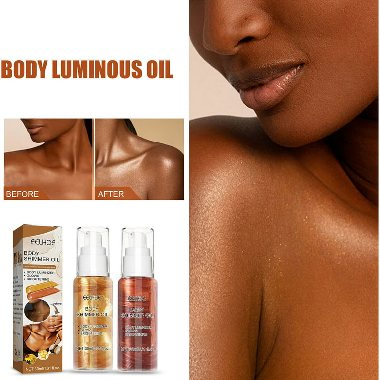Body Shimmer Oil,Body Shimmer Luminizer for Face & Body,Waterproof  Moisturizing Face Brighten Glow Illuminator,Body Highlighter Shine Glitter  Liquid