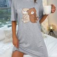 thumbnail image 1 of Pyjama Décontracté Grande Taille à Motif d'Ourson, Col Rond, Manches Courtes, Pyjama pour Femmes, Été, Longueur Genou, Robes QZX, 1 of 7
