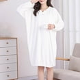 thumbnail image 5 of Kaemgyyd Womens Hooded Pullover Robe Knee Length Plush Bathrobe Soft Fluffy Lounger Robes Bow Front Clothes（White,One Size）, 5 of 5