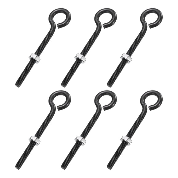 Uxcell 6 Pack Eye Bolts, M4 x 45mm 304 Stainless Steel Threaded EyeBolt Black Eye Hooks with Nut for Hanging or Securing Cables