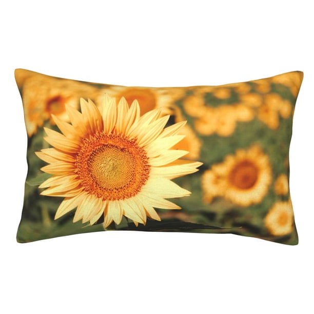 Fotbe Golden Sunflower In Field Funda de Almohada Decorativa Estilo Occidental, Lujo en Algodón, Fundas para Almohadas King, Cojín Estampado para Decoración del Hogar-14"x20"