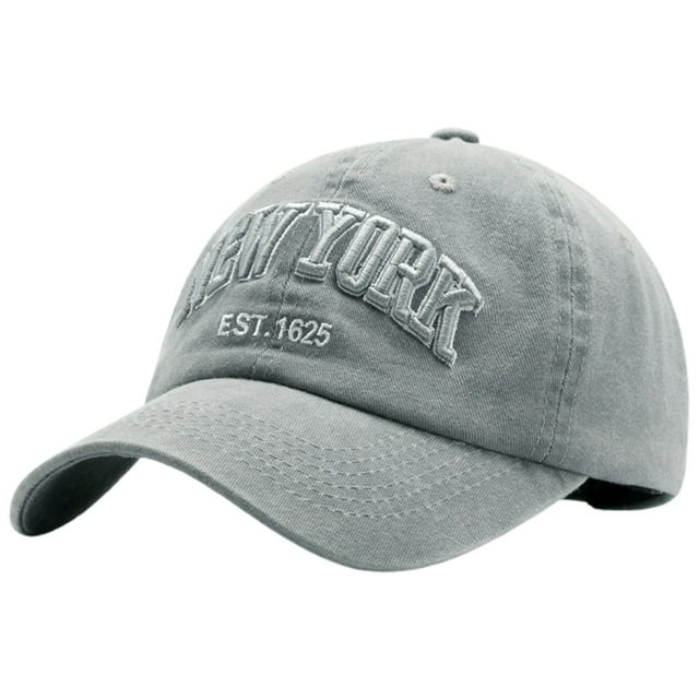 Aocisk Washed Denim Embroidered Letter Baseball Cap Unisex York Style Dad Hat For Everyday Casual Wear Light Gray One Size